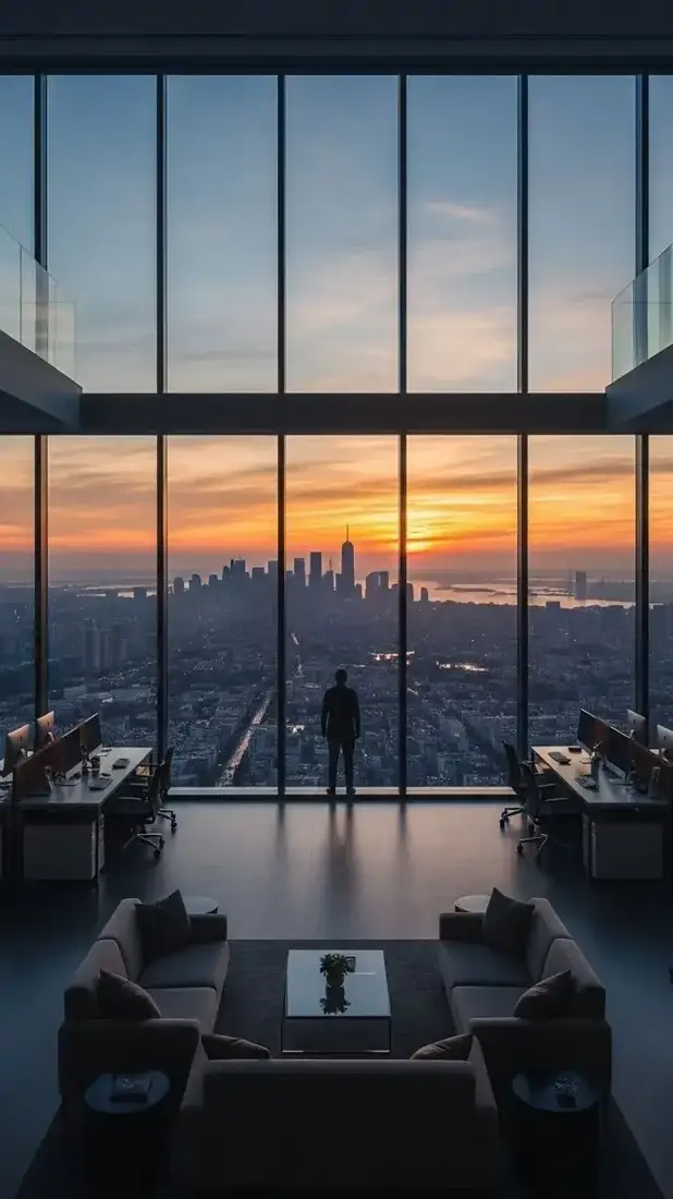 A penthouse at sunset scene on Wollo
